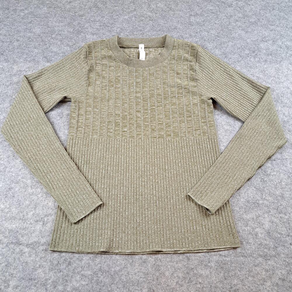Athleta Shirt Womens Large Green Ribbed Seamless Performance Base Layer Nylon